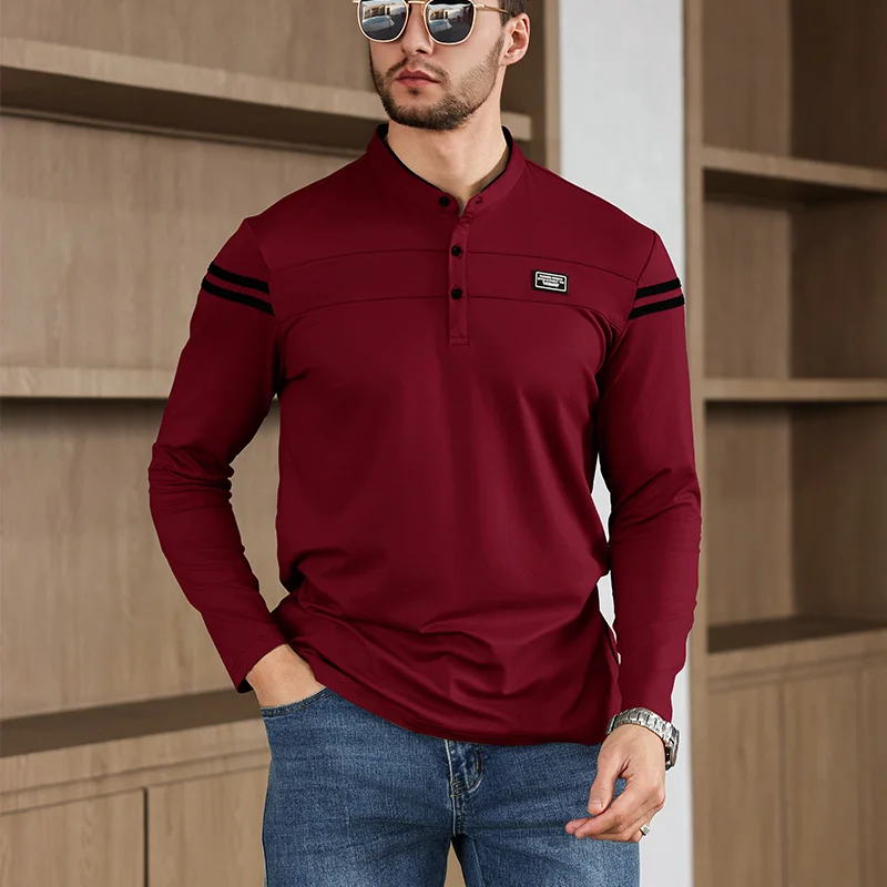 2025, neue Herren-Poloshirt, lässig, modisch, einfarbig, langärmelig, Stehkragen, vielseitig, bequem – Detail 9