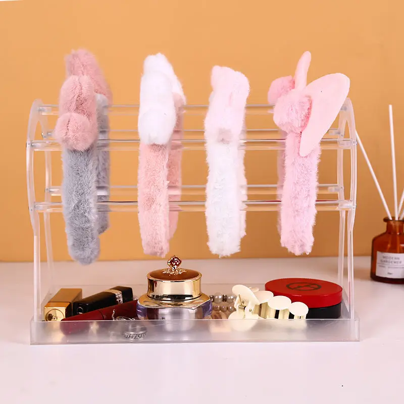 

Acrylic Headband Holder with Cosmetic Jewelry Organizer,Clear Acrylic Hairband Display Stand Ring Earring Hair Hoop Rack Storage