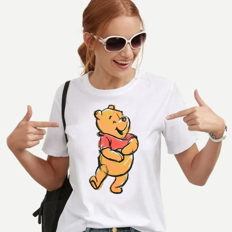 Moda Winnie Disney T-Shirt Da Donna Pooh Bear Cartoon White Kawaii Top Gothic Kawaii Abbigliamento Oversize Magliette A Maniche Corte