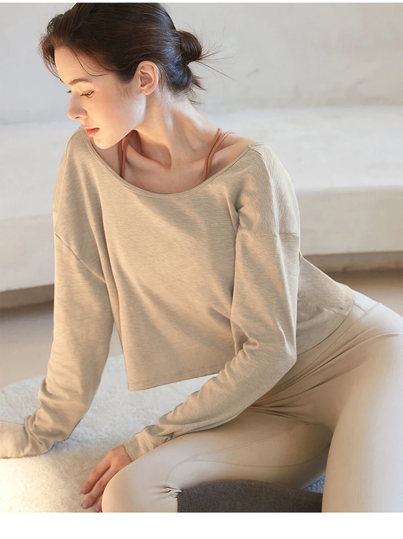 100% Cotton Oversized T-Shirts Women's Long Sleeve Top Running Jogger Yoga Tees Tops Excerise Shirts Youthful Woman Clothes
