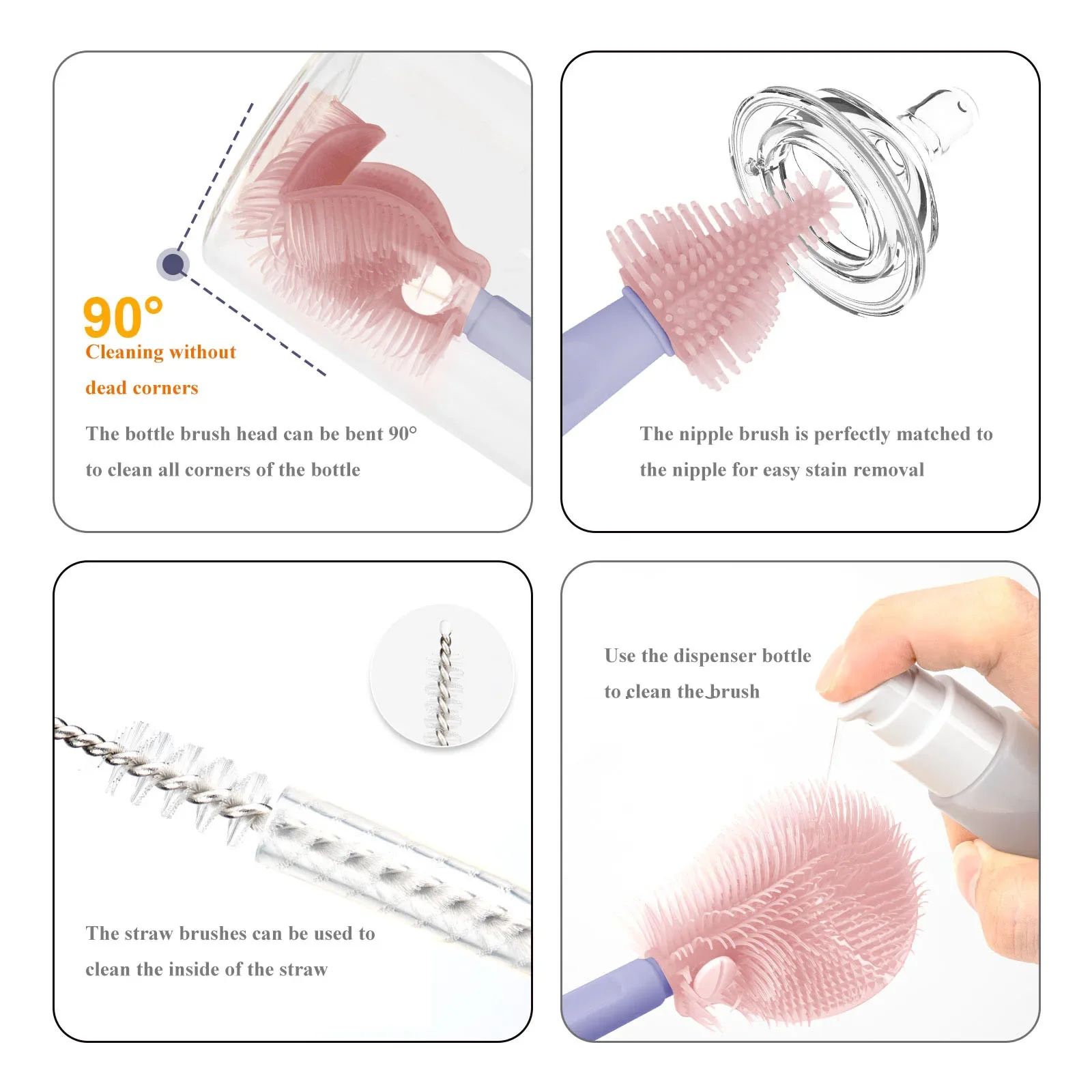 Baby Bottle Cleaner Brush Set Travel Size Drying Racks Silicone Cleaning Nipple Straw Cleaner Kit Soap Dispenser Organizer Case bottle brush,bottle cleaning brush,straw cleaning brush,cleaning brush,cleaning brush set