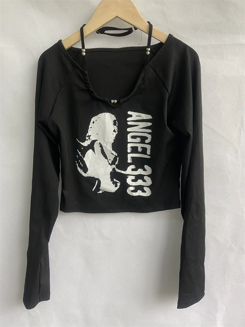 Felpa Donna Righe Y2K - Maglia Maniche Lunghe Girocollo Con Orlo Contrasto - Foto 11