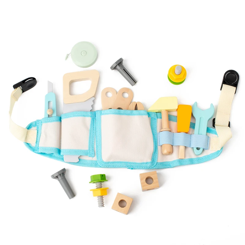 Wooden Nut Disassembly and Assembly Kit, Children's and Boys' Simulation Play Home Engineer Tool Bag Set