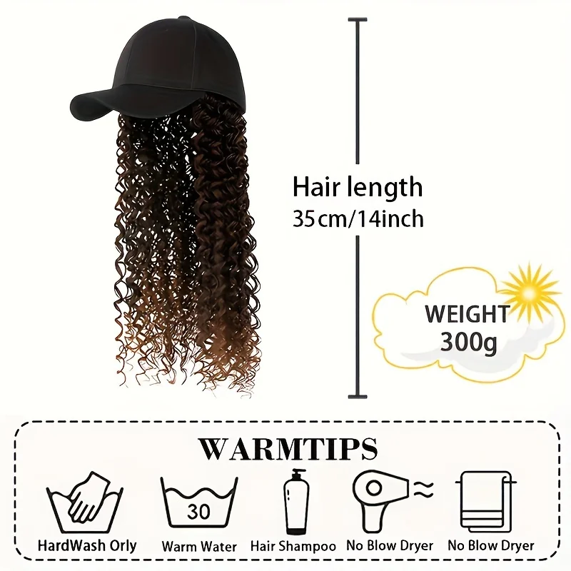 Synthetic 14-Inch Corn Wavy Hair Extension Baseball Cap - Adjustable Fit, Natural Look, Multiple Colors for All Occasions