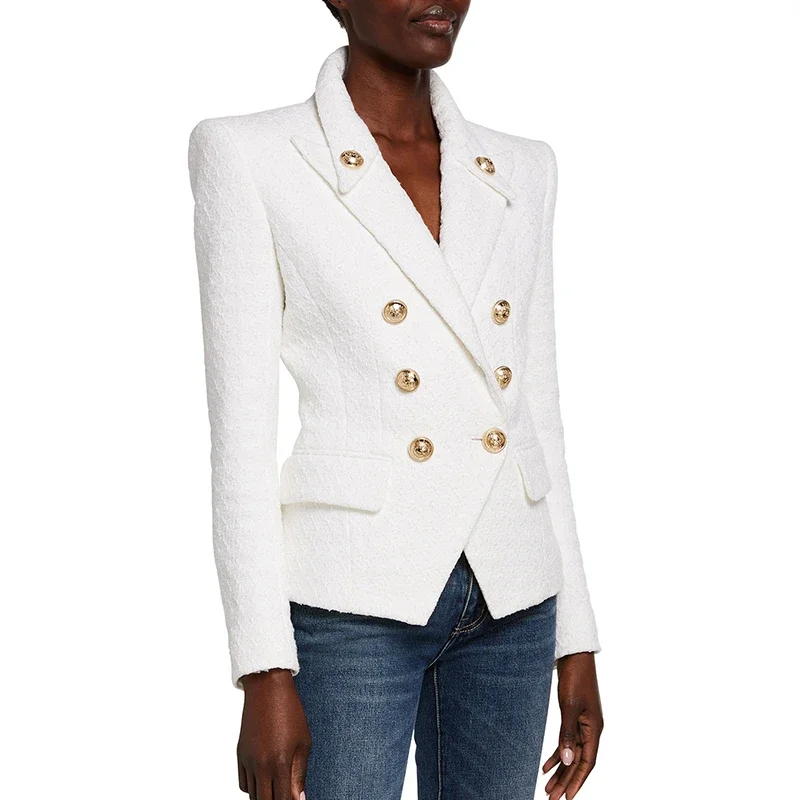 

HIGH QUALITY Newest 2023 Designer Jacket Women's Double Breasted Lion Buttons Slim Fitting Tweed Blazer