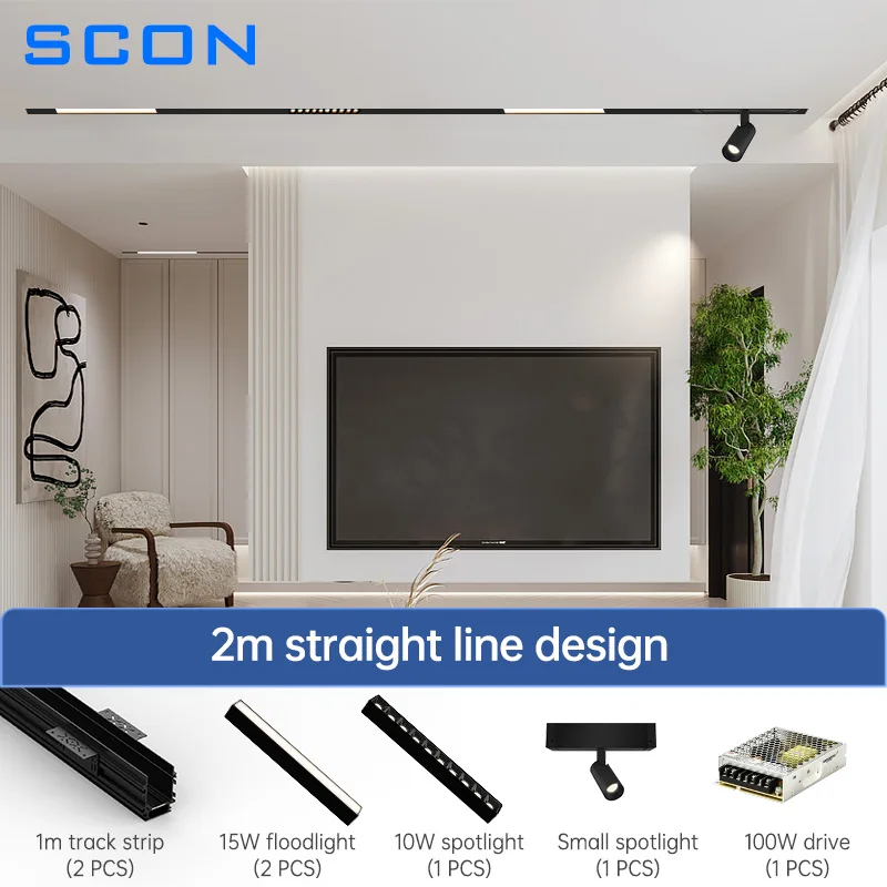 SCON Magnetic Track Light System 3 Pack Recessed Magnetic Track Lighting Linear LED Light Rail Fundamental Set Bundle Spotlight