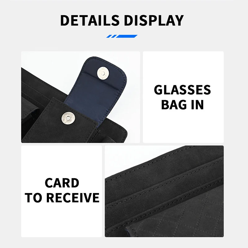 Suede Car Sun Visor Storage Bag with Glasses Case and Tissue Holder