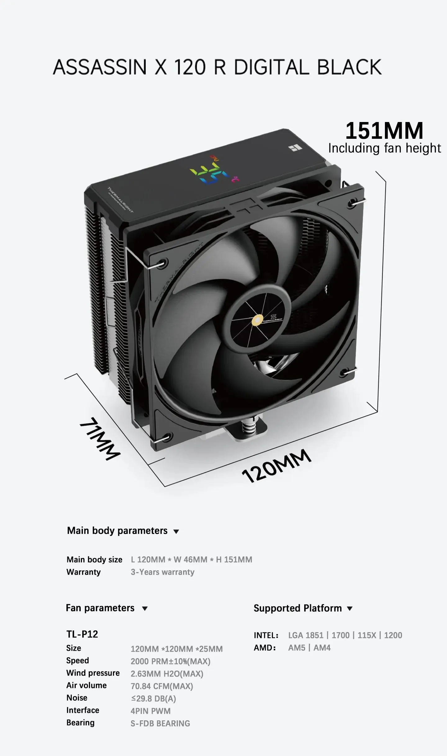 AX120-R 4 Heat Pipes CPU Cooler ARGB PWM Professional Digital Display Radiator f