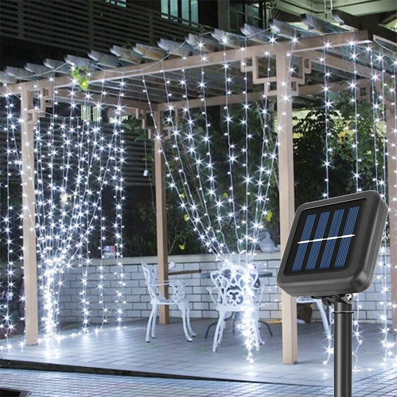 3M Solar Curtain Lights Waterproof 300 LED Outdoor Solar Garland Fairy
