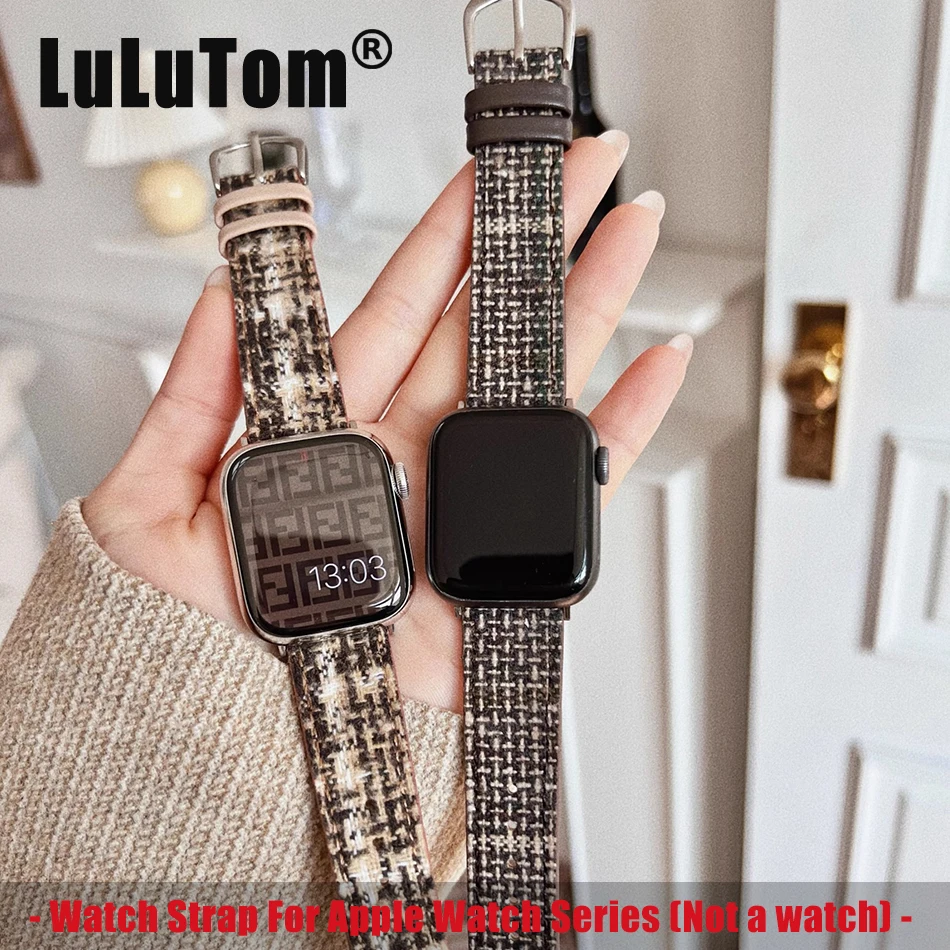 

Woolen Cloth Strap For Apple Watch Series 9 8 7 6 5 SE 38/40/41/42/44/45mm Fashion Lattice Bracelet For iWatch UItra 2 49mm Band
