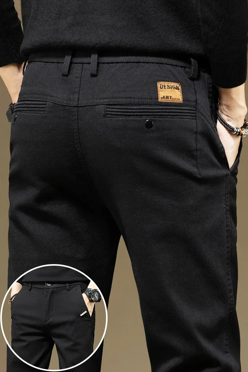 Herrenhosen Lässige Baumwollhosen Einfarbig Frühling Herbst Gerade Geschnittene Business-Arbeitshosen Hochwertige Modische Schwarze Graue Hosen – Detail 23