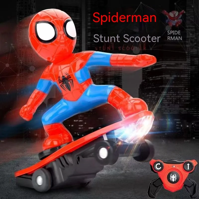 Hot Toys Spiderman Automatic Flip Rotation Skateboard Acusto-Optic Car Electric Music Toy Stunt Scooters Regalo Di Compleanno