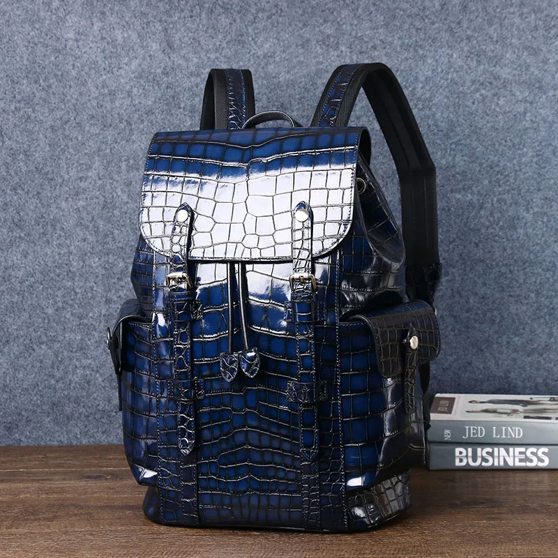 Men's Backpack Genuine leather bag New Real Cowhide leather Crocodile Pattern Business Casual Backpack Large Capacity Travel Bag