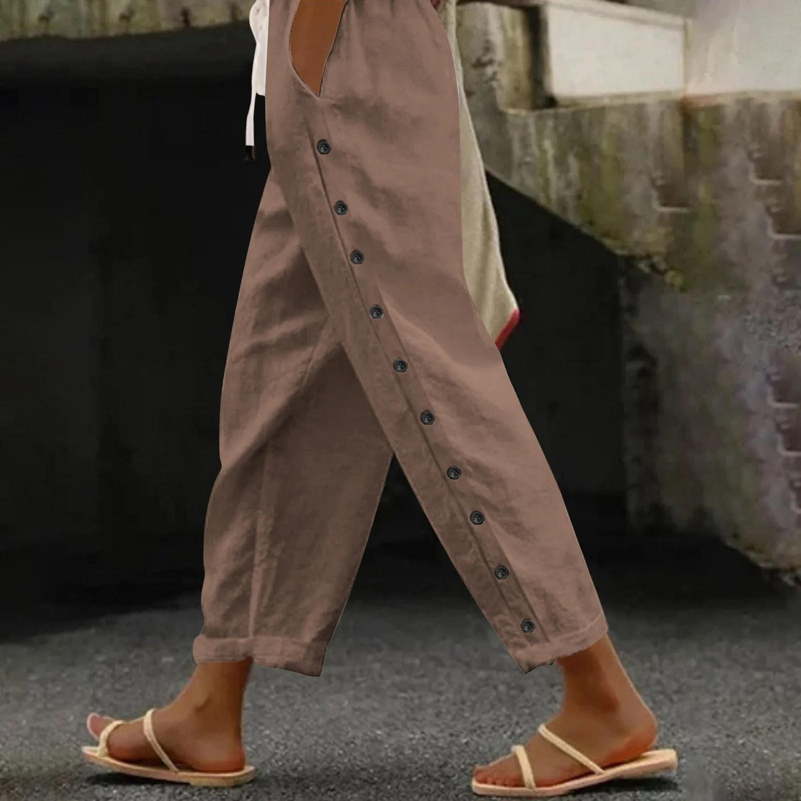 

Повседневные широкие брюки-багги, свободные универсальные укороченные брюки с боковой пряжкой, уличная одежда с эластичным поясом, женские прямые брюки