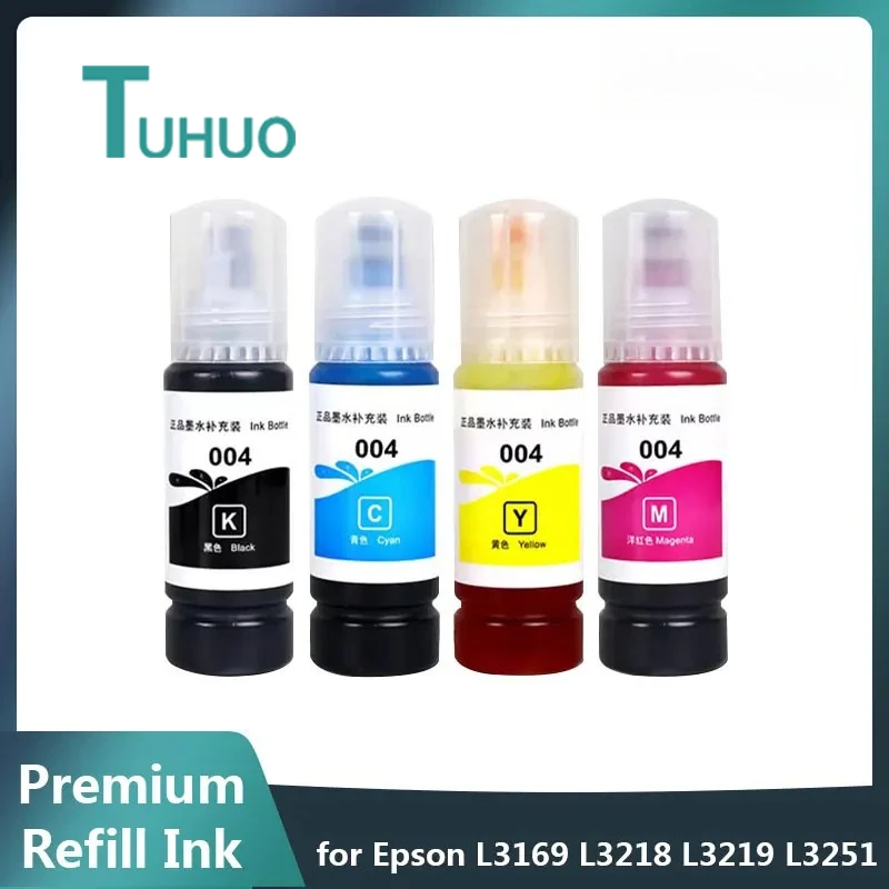 1 세트 4*70ml 004 프리미엄 리필 잉크 Epson 004 Ecotank L3169 L3218 L3219 L3251 L3253 L3255 L3256 L3258 프린터