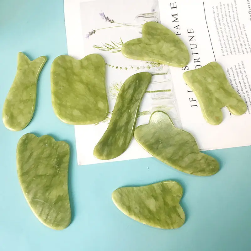Green Natural Jade Guasha Scrapping Plate Gua Sha Massager Face Meridian Piece Tools Arm Tool