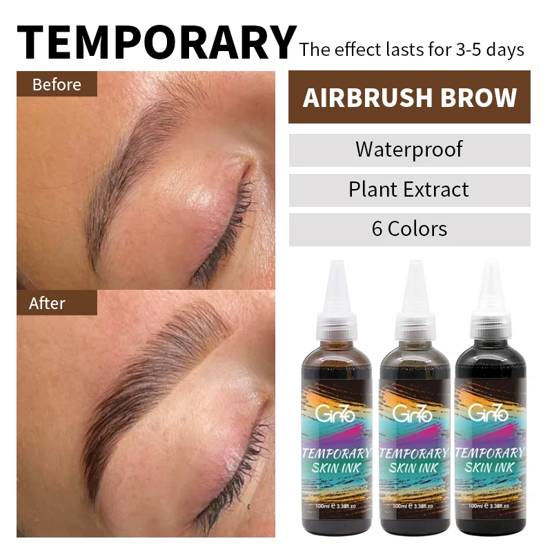 Temporary Eyebrow Tattoo Inks 30/100ml Liquid Ink for Airbrush Beard Waterproof Beauty Health Body Art Spray Pigment 6 Colors