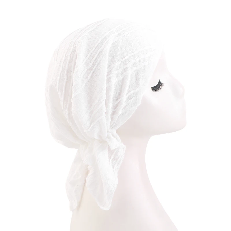 Neue muslimische Hijab-Hüte für Damen, lange Kopftücher, vorgebundene Bandana-Turbane, einfarbige Chemo-Mützen, Kopftücher, muslimische Kopfbedeckungen – Detail 8