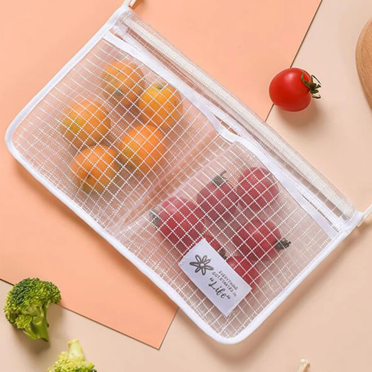 1pc-Refrigerator Storage Mesh Bag Hanging Household Classification Storage Bag Double Compartment  Storage Hanging Bag