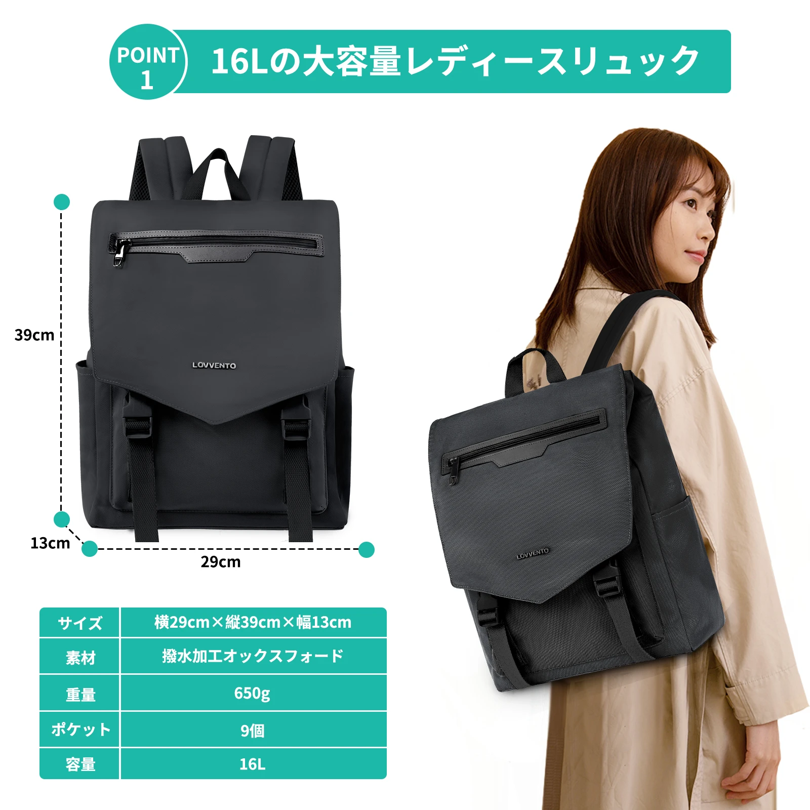 Fashion Women Large Capacity Backpack Waterproof Fabric Multi-function Casual Business Work Student School Bag