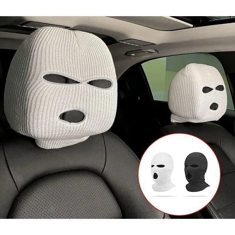 Set of Unique Black and White Car Headrest Covers – Fun and Stylish Auto Decoration
