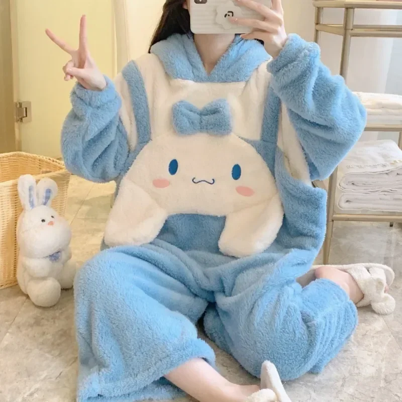 

Новинка Sanrio Kawaii Cinnamoroll аниме мультфильм Kuromi Слитная Пижама утолщенная женская одежда подарок на день рождения зима