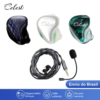 Celest Wyvern Cabo de fones de ouvido preto com microfone Envio de IEMs brasileiros Hifi Fones de ouvido para jogos com fio para presentes