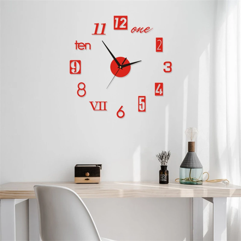 Simple  Modern Design Digital DIY Clock Silent Wall Clock Room Living Wall Decoration Home Decor Punch-Free Wall Sticker Clock