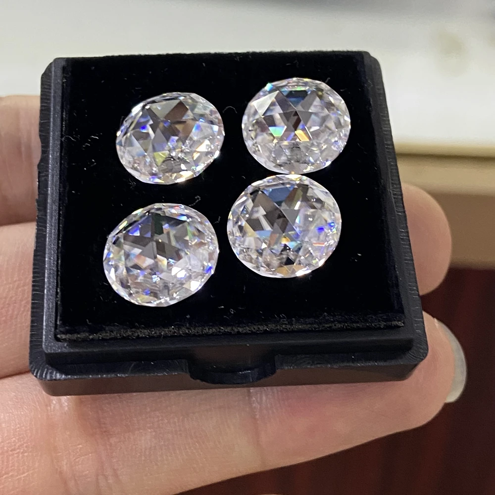 12mm Round Flatback Rose Cut White D VVS1 Lab Grown Moissanite Diamond Gemstones