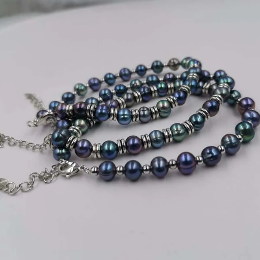 

10XQty Peacock black freshwater cultured pearl 6-7mm beads bracelets