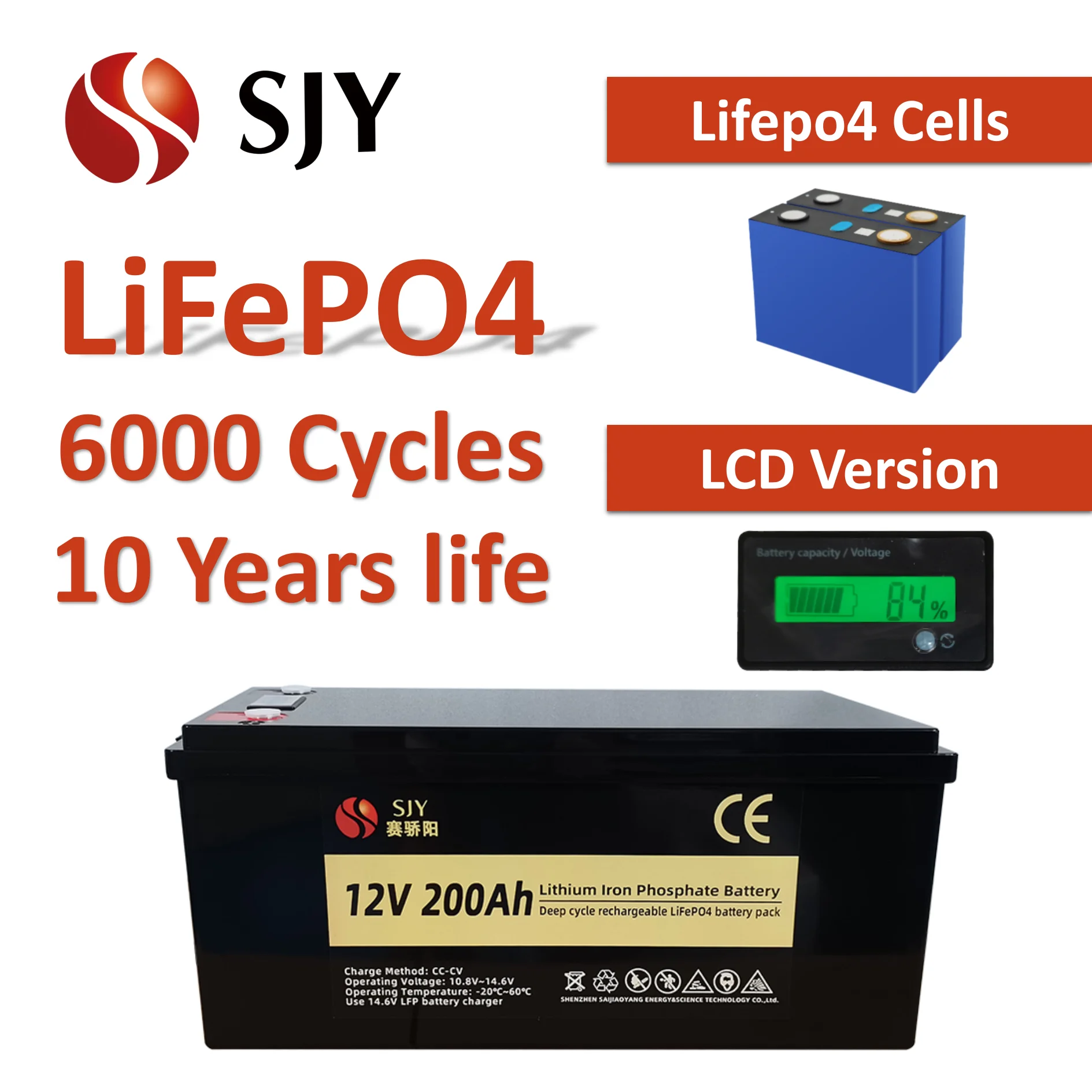 6000 циклов, новый литиевый Аккумулятор Lifepo4 12 В, 24 В, 48 В, Ач, Ач, с ЖК-дисплеем для рикши RV, полуприцепа, солнечная система