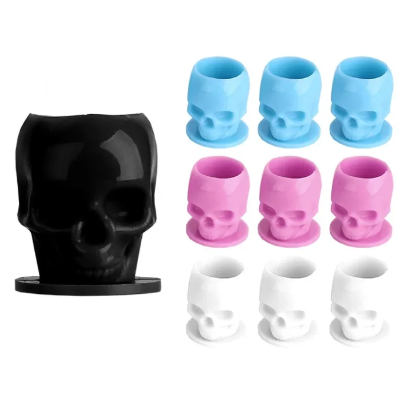 200pcs New Skull Tattoo Ink Cups With Base Plastic Holder Pigment Cups Disposable Permanent Makeup for Artists Tattoo Accessory 1pc holder base printer accessory high temperature resistant storage plastic stand 6 5cm