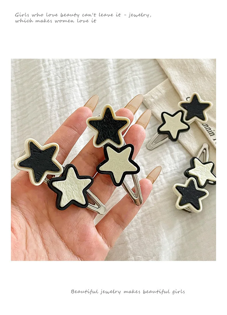 Fermagli per capelli a stella stile y2k per ragazze bianco nero_voghion.com