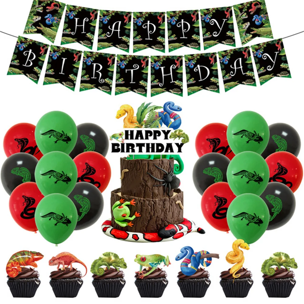 Reptiles Birthday Themed Decor Party Disposable Tableware Napkin Banner Tablecloth Backdrop Kid Balloon Baby Shower Products