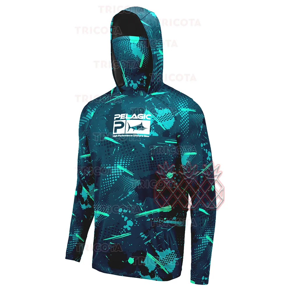 

Футболка Pelagic мужская с капюшоном, рубашка для рыбалки, с длинным рукавом, защита от солнца, дышащая одежда для езды на велосипеде, для выступлений и рыб