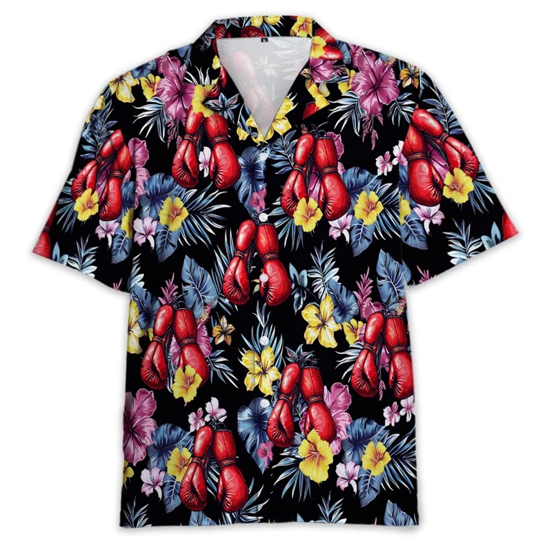 Boxing Glove Shirts For Men Casual Male Streetwear Sport Lover Beach Mens Button Up Shirts Short Sleeve Fight Wrestling Blouses