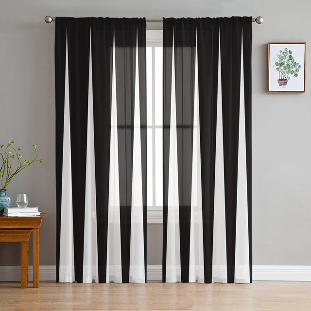 Bathroom Window Coverings With Black And White Curtain
