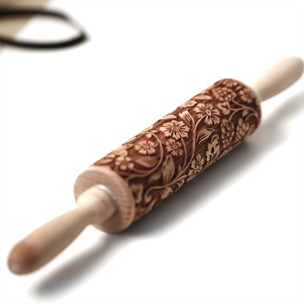 35X4.5CM European Retro Flower Window Grilles Deep Engraved Wooden Embossed Cookies Rolling Pin for Baking 3D Mold ZM006 rolling pin dough roller