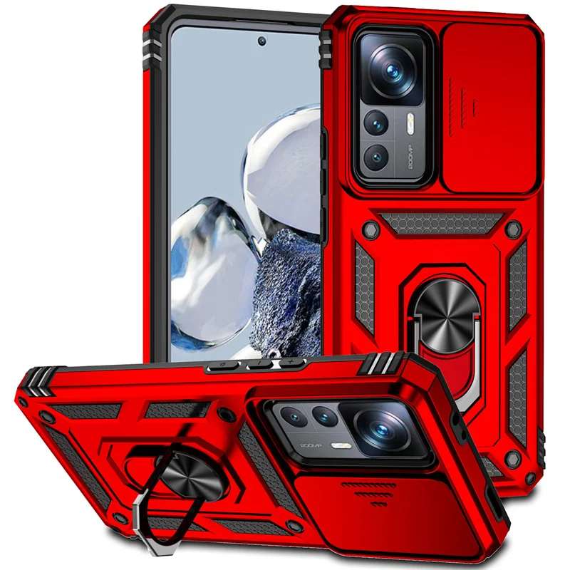 Shockproof Armor Slide Lens Protective Case with Ring Holder