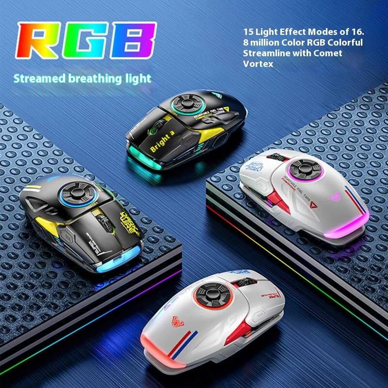 

Aula/Wolf Spider H530 Decompression Gyroscope Game Charging Wireless Mouse Bluetooth Dual Mode Rgb Light Effect Esports Luminous