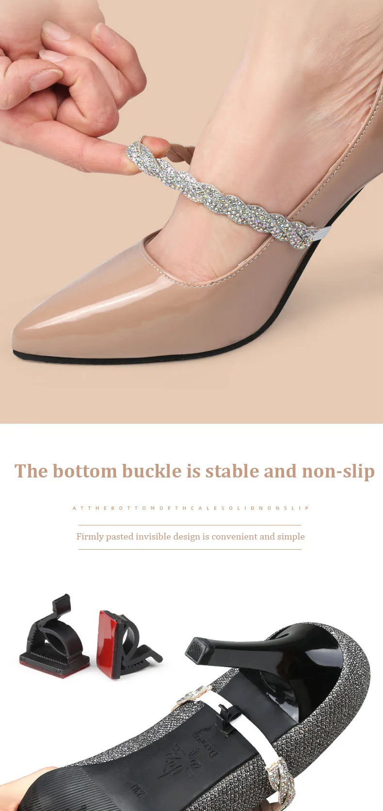 Damen-Schnürsenkel für High Heels, verstellbarer Knöchel-Schuhgürtel, Haltebündel, Schnürsenkel, Bindebänder, Band, elastische Strass-Schnürsenkel – Detail 5