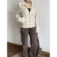 Brown Spliced High Rise Flare Jeans for Women Streetwear Y2K Aesthetic Cargo Jean Pants Vintage Denim Trousers Grunge Fairycore 2