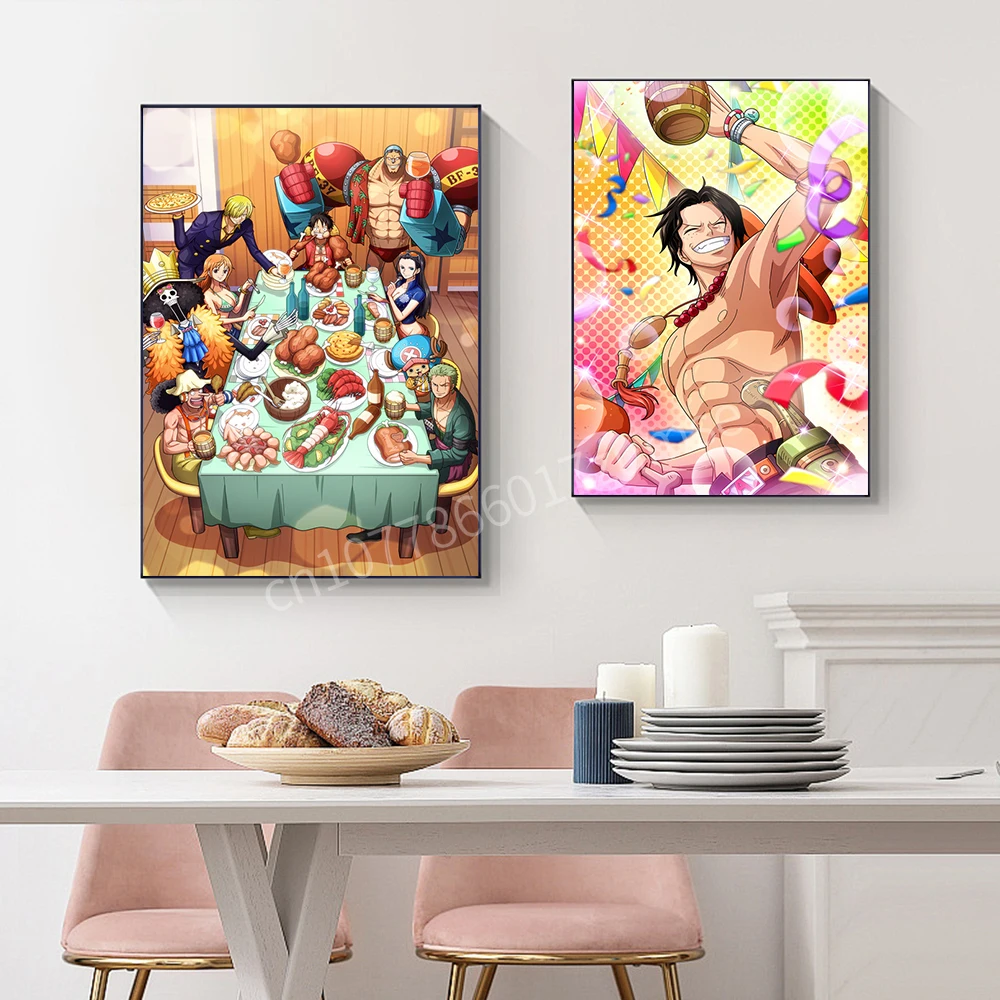 

New Japanese anime ONE PIECE cartoon character food poster Print wall art canvas painting restaurant Home kitchen decorations