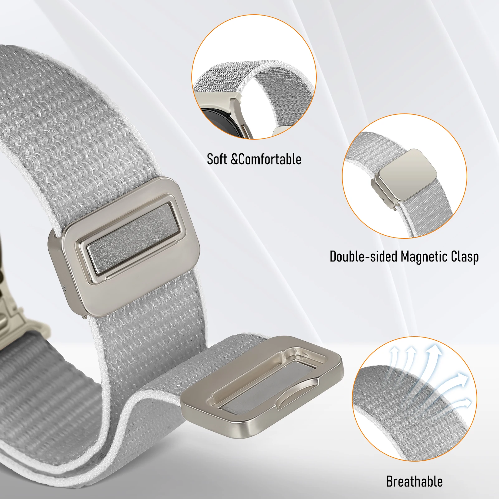 Magnetic Nylon No-Gap Smartwatch Bracelet Strap