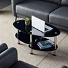 Oval-Shaped Glass Tea Table for Office, 3-Tier Modern Coffee Table, End Table for Living Room (Black) 1