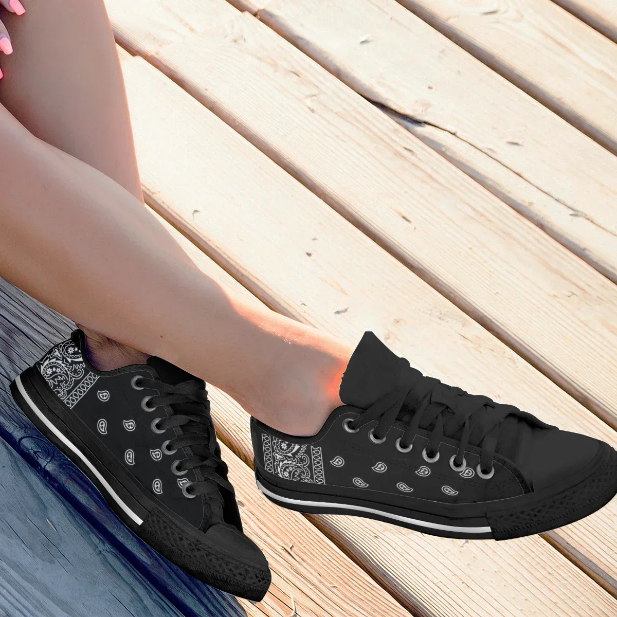 Black White Red Blue Bandana Paisley Womens Sneakers Flat Shoes High Quality Gifts Art Her Fashion Casual Footwear