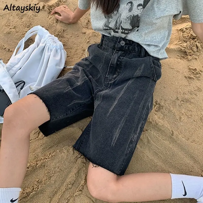 

S-4XL Shorts Women Denim Tie Dye Vintage High Waist Korean Style Wide Leg Fashion Street College Ulzzang Simple All-match