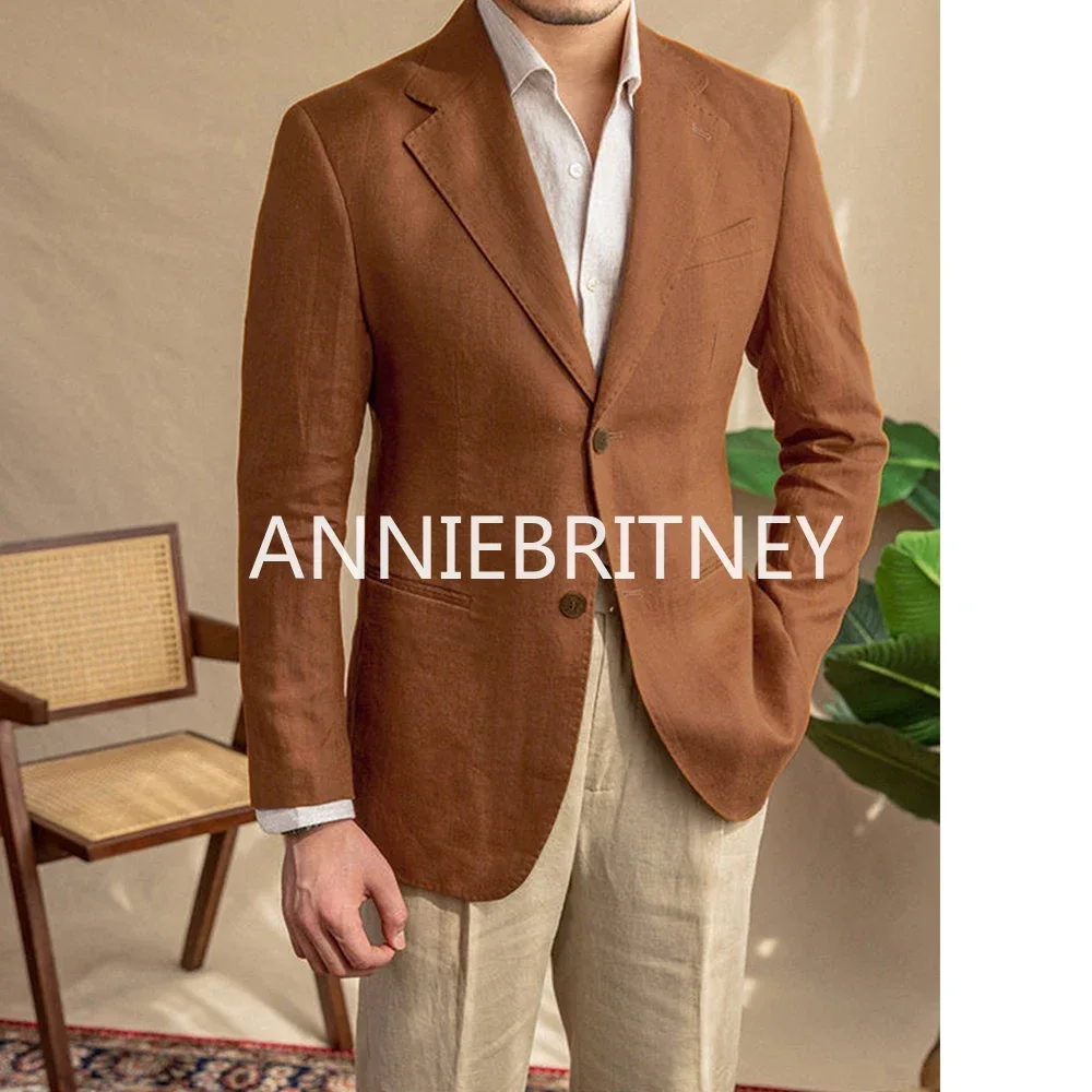 Blue Linen Male Blazer Hombre Summer High Quality Slim Fit Elegante Jacket for Wedding Prom Business Saco Hombre Casual