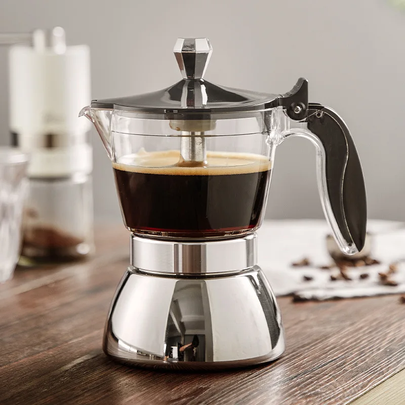 Cafetera Moka de acero inoxidable, máquina de café italiana para hacer Espresso rápido, hervidor de cerveza para el hogar, estufa eléctrica, 4-6 tazas