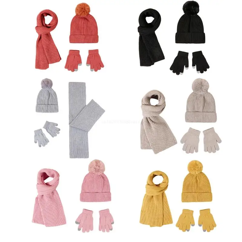 

Baby Hat Scarf Gloves Set Toddler Winter Knitted Hat Neck Warmer Mittens for 0-3Y Boys Girls Baby Winter Hat Scarf Dropship